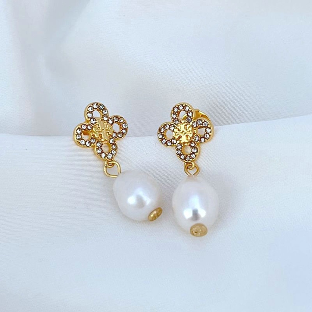 Tory Burch Gold and White Pearl Earrings
